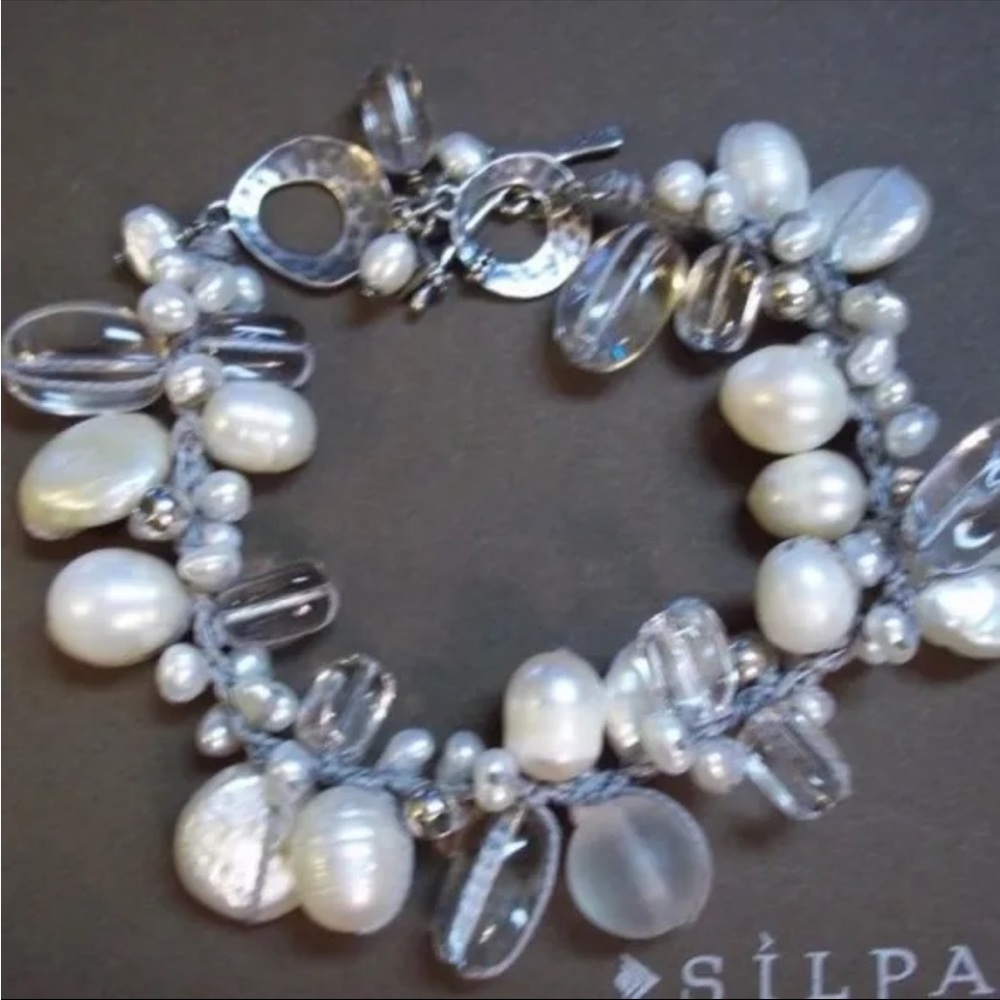 Silpada Vintage Sterling Freshwater Pearl Quartz Effervescence Toggle Bracelet